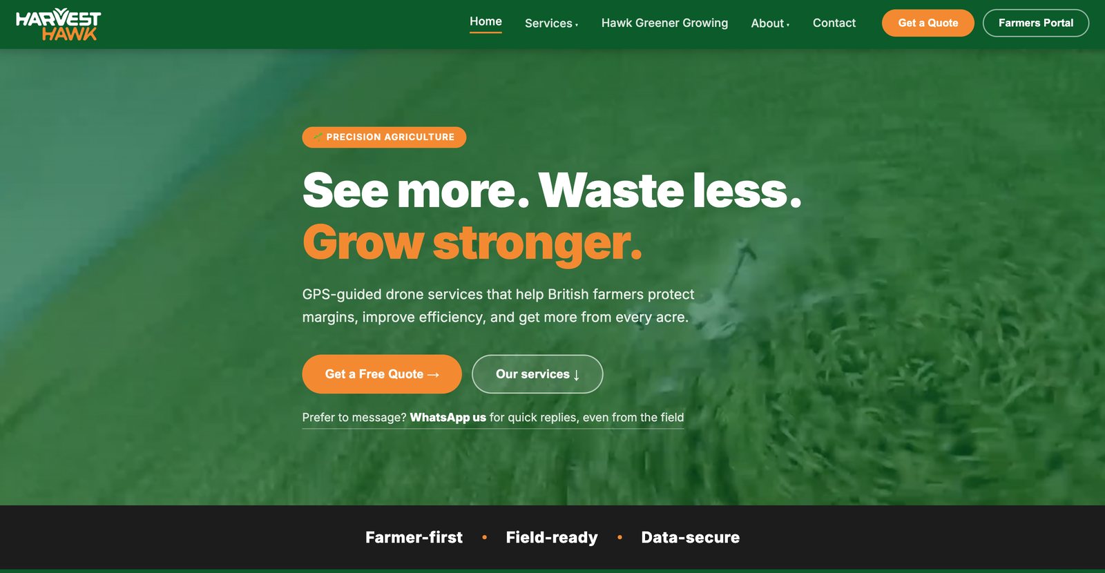Screenshot of HarvestHawk AgriSystem Ltd website