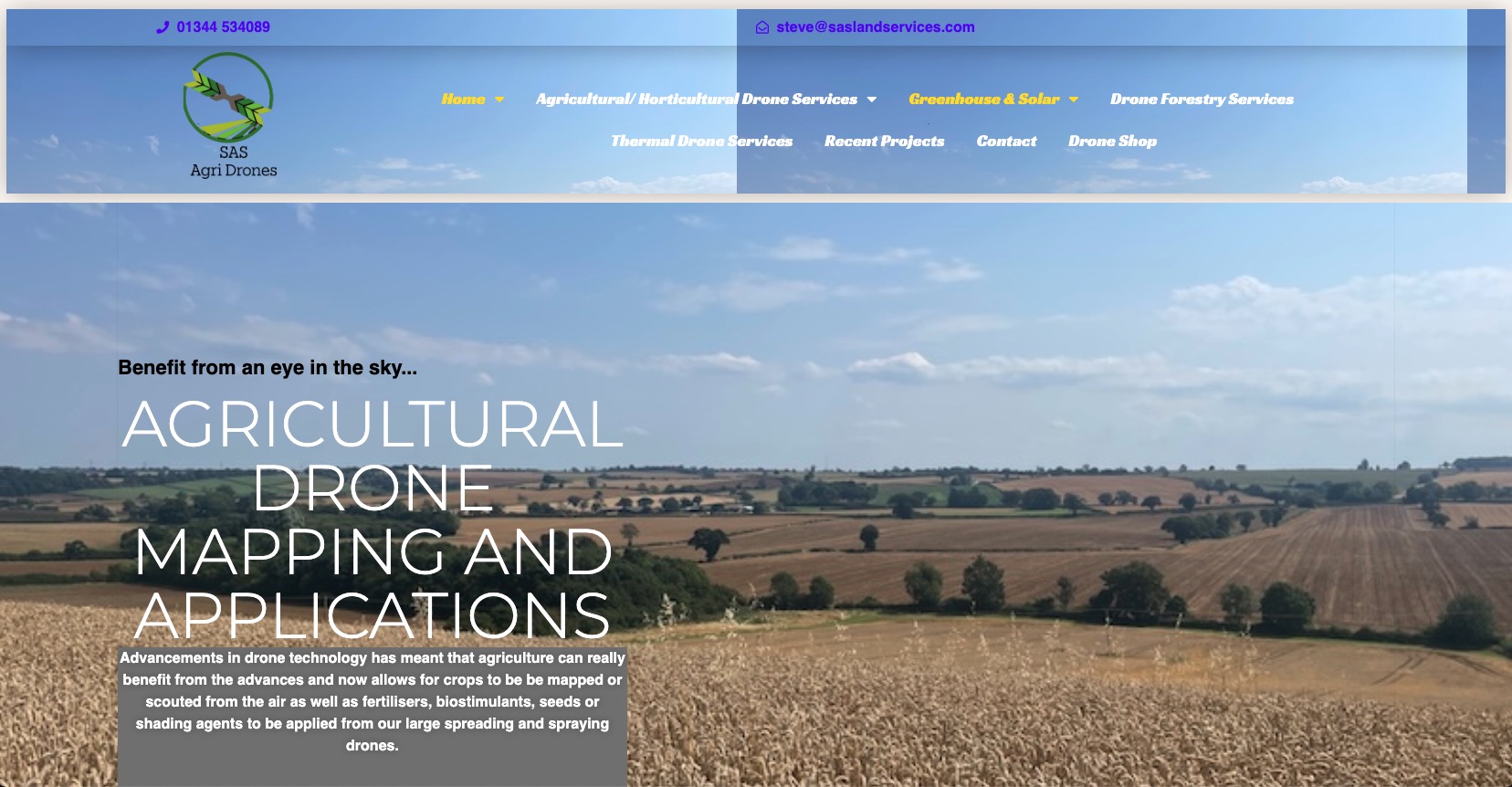 Screenshot of SAS Agri Drones / SAS Land Services website
