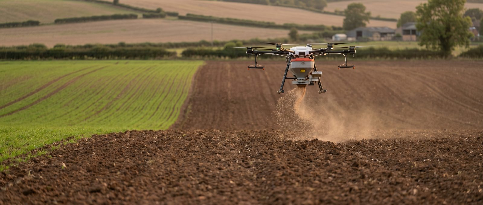 Drone seeding carried out by an agricultural drone in the UK